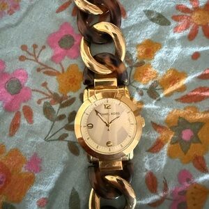 Michael Kors Gold and Brown Tortoise Chain Watch